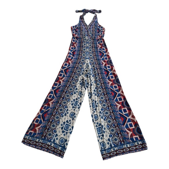 Flying Tomato Boho Print Halter Top Wide Leg Jumpsuit - Size Medium - Picture 2 of 12